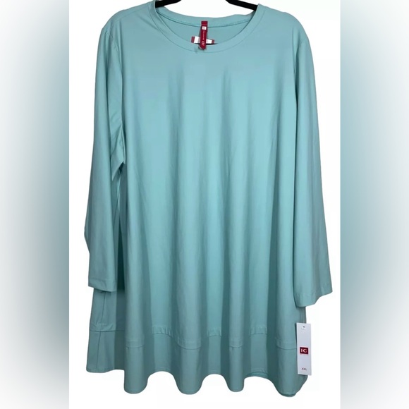 H P 🎉❣️NWT IC Collection Connie K Pleat Tunic Long Sleeve Aquamarine - Picture 2 of 12